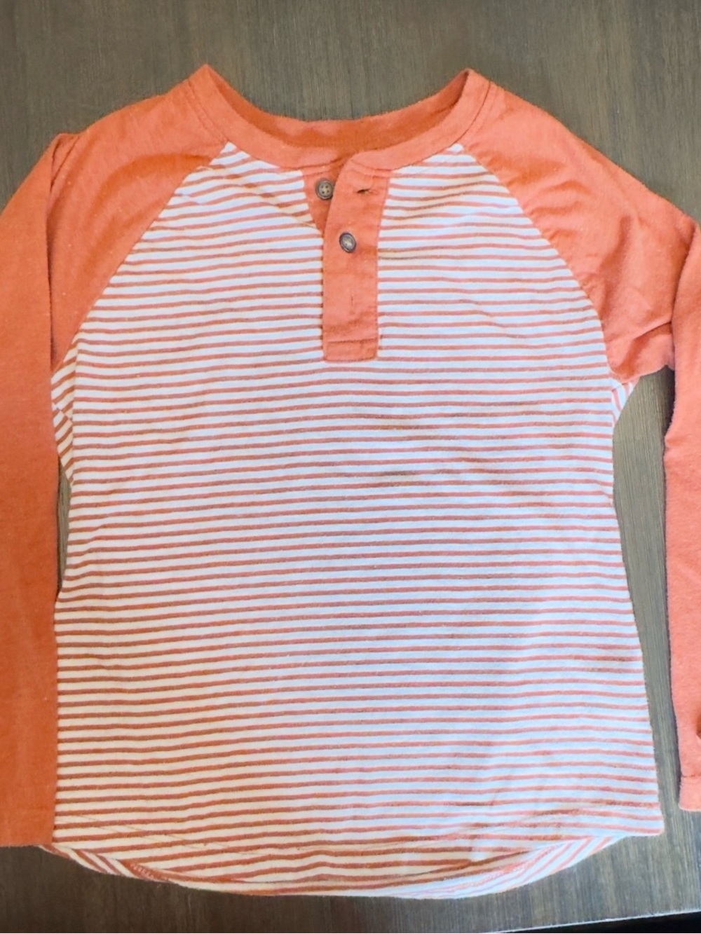 Cat & Jack Coral and White Striped Raglan Henley - Long Sleeve boys 6/7